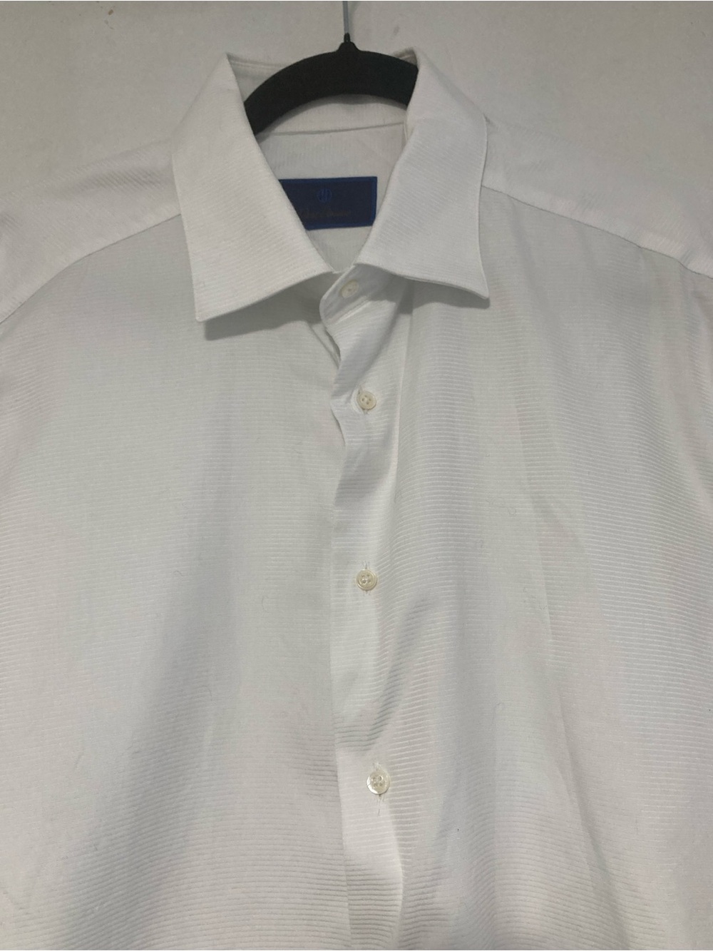 David Donahue Mens White Cotton Dress Shirt French Cuff  Horizontal Rib 17 34/35 - Picture 2 of 16